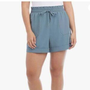 Danskin Ladies' Paperbag Short  4" Inseam, Blue (Stormy Weather)  Size L,(1238)
